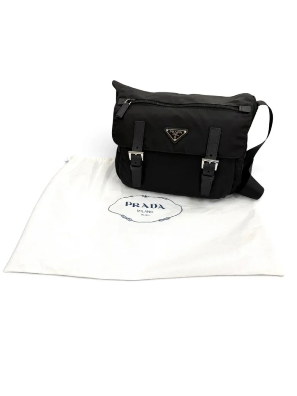 Prada Nylon Leather Re-Nylon Shoulder Bag Black